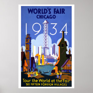 Poster Feira Mundial de Chicago de 1934 Tour pelo Mundo A