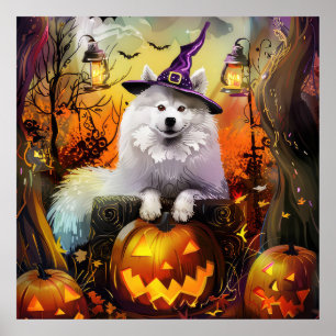 Poster Feiticeira de Halloween e Abóbora Samoyed Samoyed