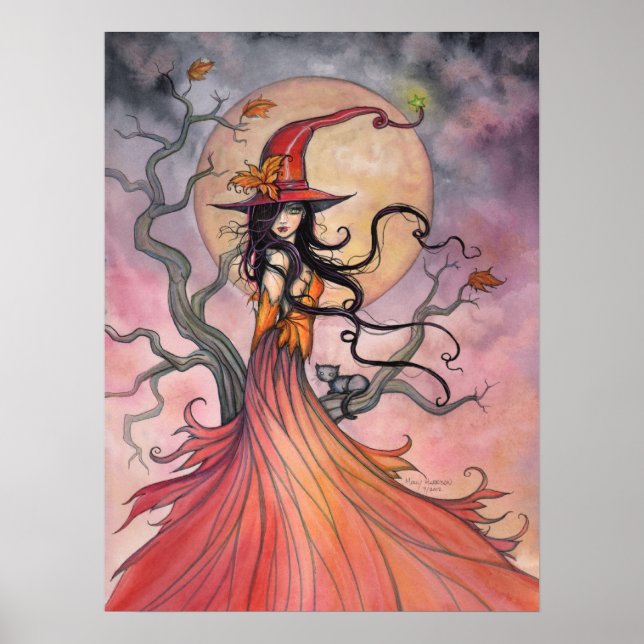Poster Feiticeira do Dia das Bruxas e Arte de Gato do Aut (Frente)