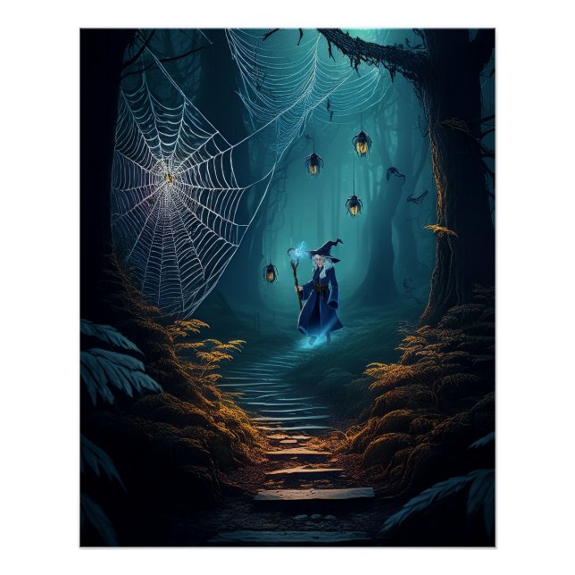 Pôster Feiticeiro Aranha Assombrado de Halloween (Frente)