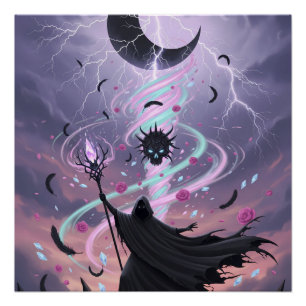 Pôster Feiticeiro Arcano Pastel Goth com Cajado de Crista