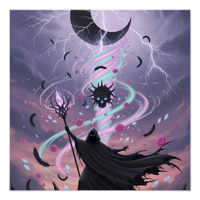 Pôster Feiticeiro Arcano Pastel Goth com Cajado de Crista (Frente)