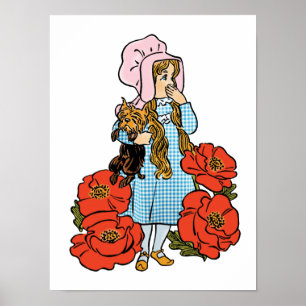 Pôster Feiticeiro Vintage de Oz, Dorothy, Flores Vermelha