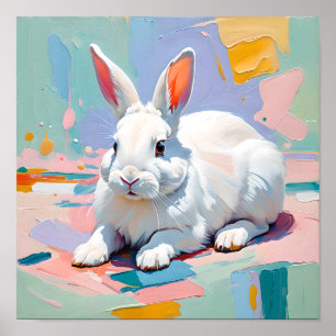 Poster Felicidade do Coelho Pastel – Coelho Branco Abstra
