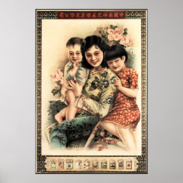 Poster FELICIDADE Mãe Criança-Mãe, Retrô de Anúncio Chinê