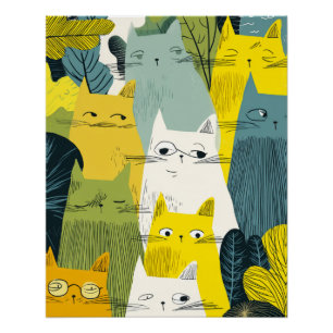 Pôster Feline Crowd - Quirky Cat
