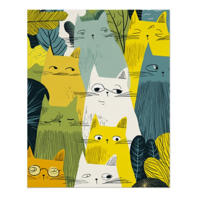Pôster Feline Crowd - Quirky Cat (Frente)