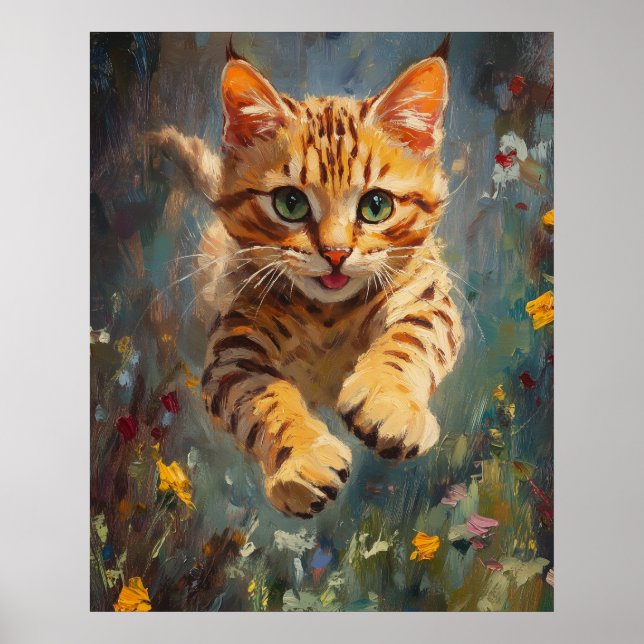 Poster Feline Flight in a Forest of Fire - Leaping Bengal (Frente)