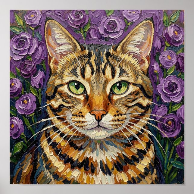 Poster Feline & Floral | Cute Artistic Cat  (Frente)