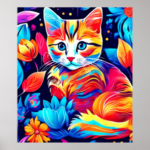 Poster Feline Floral Fantasy