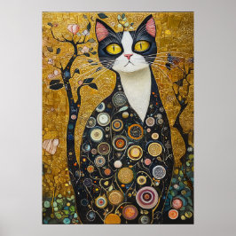 Poster Felino Celestial em Dourado