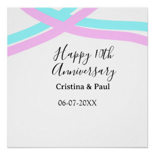 Pôster Feliz 10º aniversário simples nome de casamento mi