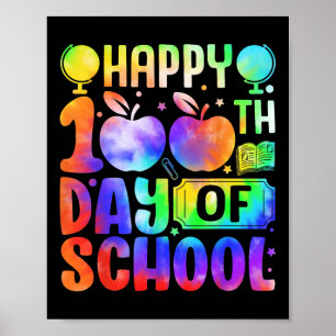 Poster Feliz 100º Dia Da Escola Tie Dye Rainbow Kids Wom
