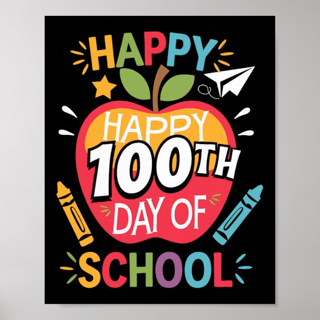 Poster Feliz 100º Dia de Professores Crianças Meninas (Frente)