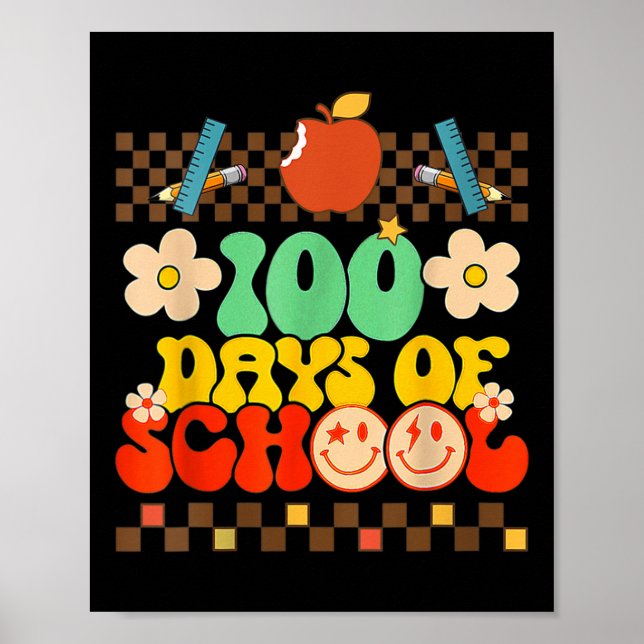 Poster Feliz 100º Dia De Professores Crianças Retro Groov (Frente)