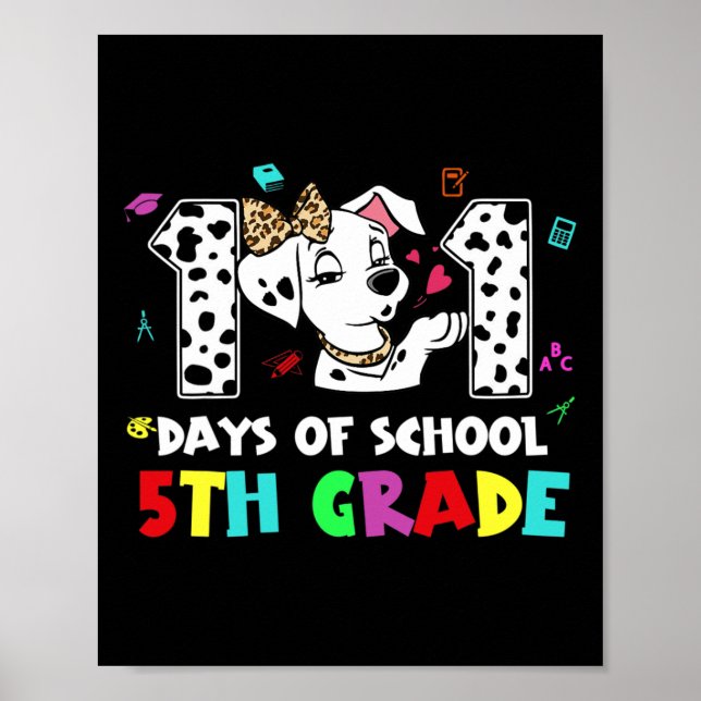 Poster Feliz 101 Dias de 5 escolar Cão 100 Dias Inteligen (Frente)