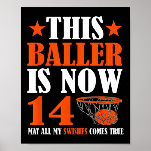 Poster Feliz 14 de aniversário de 14 anos 14 de basquete