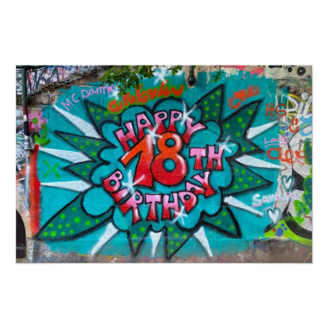 Pôster Feliz 18º Grafite de aniversário (Frente)