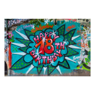 Pôster Feliz 18.º Grafite de aniversário