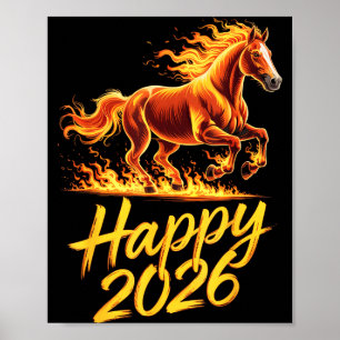 Poster Feliz 2026 Ano do Cavalo Zodíaco Chinês Ano Novo