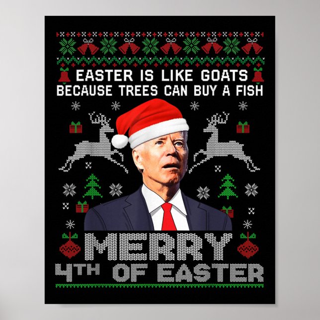 Poster Feliz 4º de Páscoa Camisa Biden Natal Feio Engraça (Frente)