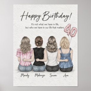 Poster Feliz 40º Aniversário Amigas Gráfico Presente Post