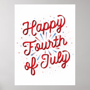 Poster Feliz 4 de julho (18x24) Gradiente Vermelho