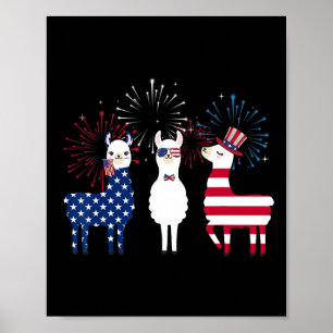 Poster Feliz 4 de Julho Bandeira Americana Llama Vermelha