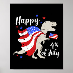 Poster Feliz 4 de Julho Dia da Independência Com T-rex Di