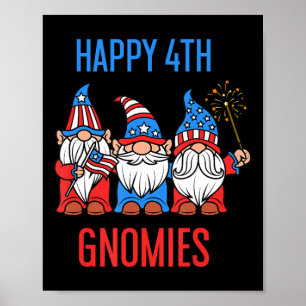 Poster Feliz 4 de julho Gnomias Orgulho Patriótico Gnomos