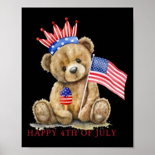 Poster Feliz 4 De Julho Patriótico Ursinho Cute Mulheres 
