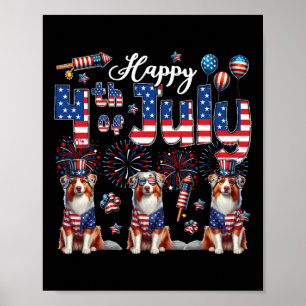 Poster Feliz 4 De Julho, Três Pastores Australianos Gasto