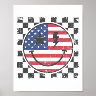 Poster Feliz 4 de Julho Vintage Garoto Sorriso Retro EUA