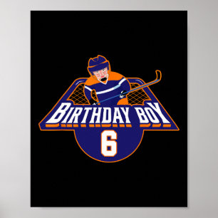 Poster Feliz 6º Aniversário Menino Jogador de Hóquei Hóqu