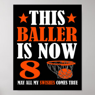 Poster Feliz 8 de aniversário, 8 anos, basquete, oitavo a