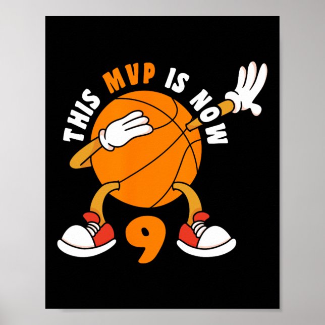 Poster Feliz 9 de aniversário, 9 anos, MVP de basquete 9  (Frente)