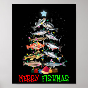 Poster Feliz A Fishmas Engraçado Árvore de Natal Luz Peix