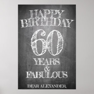 Poster Feliz aniversário - 60 anos e fabuloso em chalkboa
