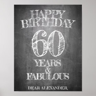 Poster Feliz aniversário - 60 anos e fabuloso em chalkboa