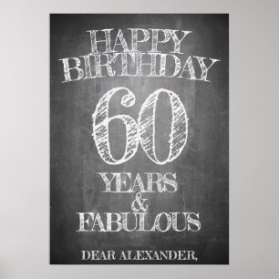 Poster Feliz Aniversário - 60 Anos & Fabuloso em chalkboa