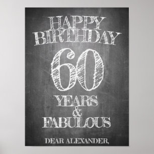Poster Feliz Aniversário - 60 Anos & Fabuloso em chalkboa