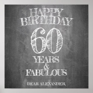 Poster Feliz Aniversário - 60 Anos & Fabuloso em chalkboa
