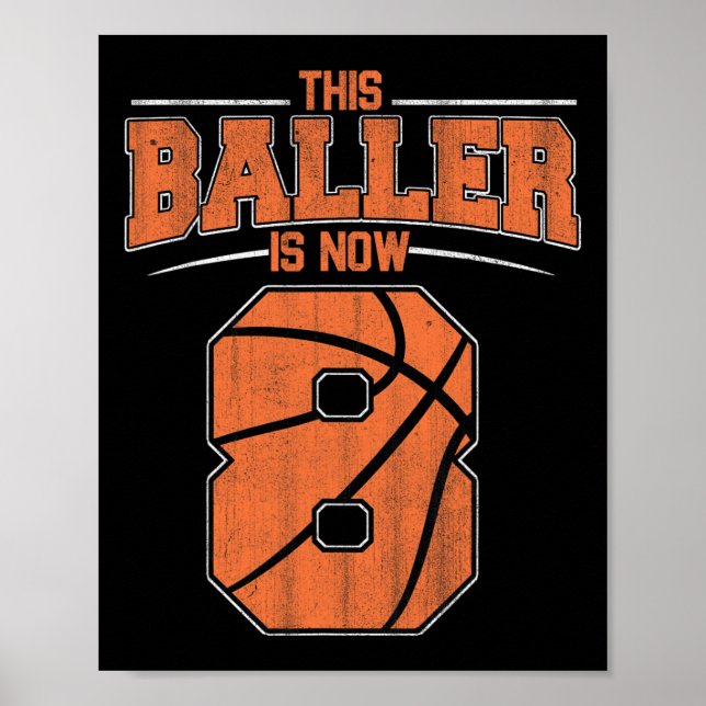 Poster Feliz Aniversário 8 Anos Meninos De Basquete Oito (Frente)