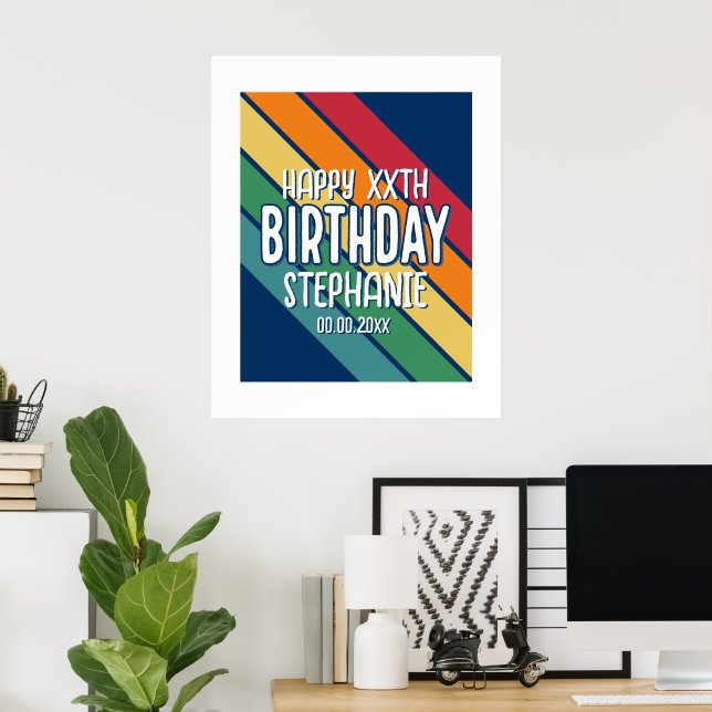 Poster Feliz Aniversário - Adicionar Ano e Nome com Banda (Escritório em casa)
