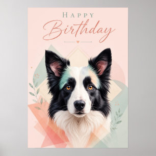 Poster Feliz Aniversário Adorável Retrato de Cachorro Pre