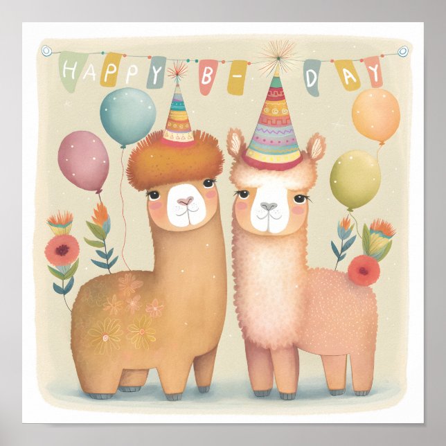 Poster Feliz Aniversário Alpacas (Frente)