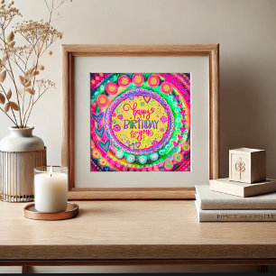 Poster Feliz aniversário Amarelo Diversão Colorida Inspir