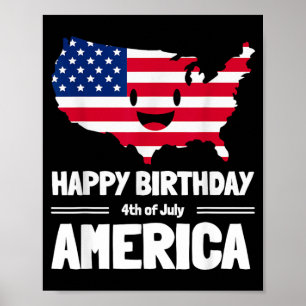Poster Feliz Aniversário América 4 de Julho Bandeira Amer