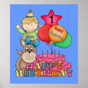 Pôster Feliz aniversário Balões Garoto 1 ano