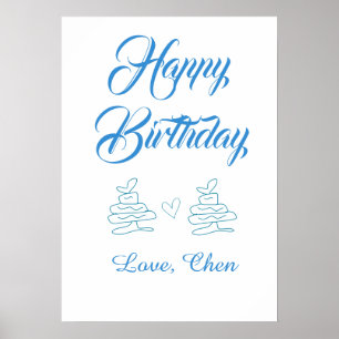 Poster feliz aniversário bolo azul coração nome amor past